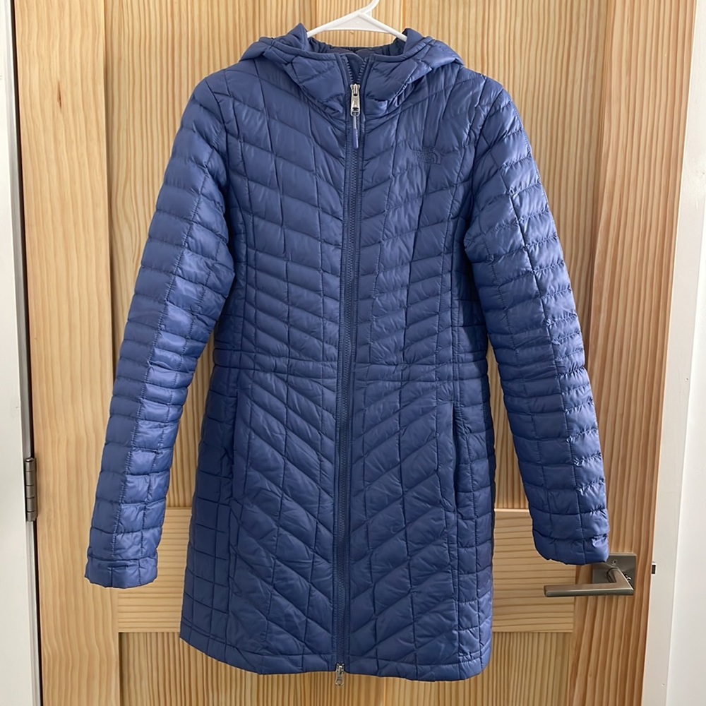 The North Face Thermoball Eco Quilted Puffer Parka Jacket Long Coat Blue